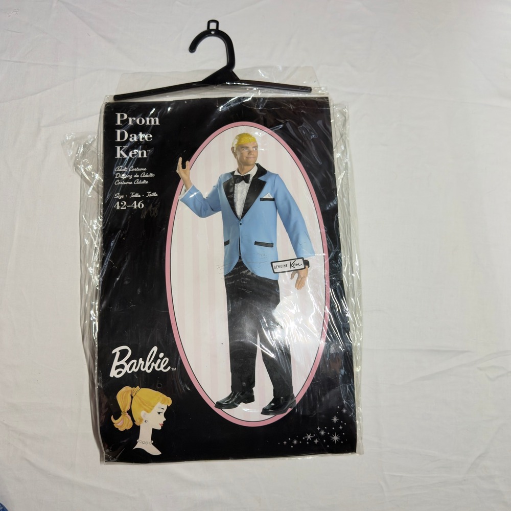 Men's Barbie Prom Date Ken Blue Tuxedo Costume Size 42-46 with Wig